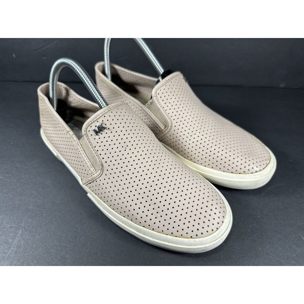 Michael Kors Keaton Perforated Slip-On Sneakers in Soft Beige Leather Size 8